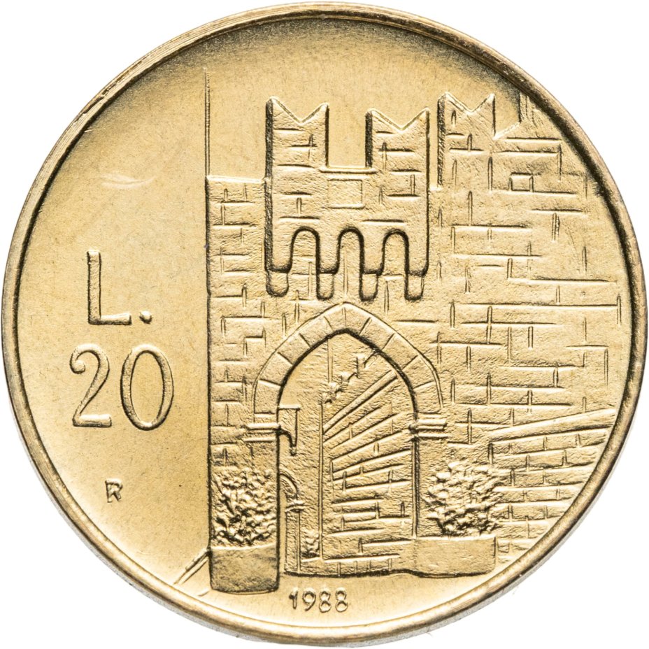 Купить Сан-Марино 20 лир (lire) 1988 "Укрепления Сан-Марино"