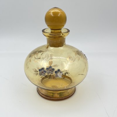 купить Флакон янтарного оттенка с лепным цветочным декором, стекло, золочение, Чехословакия, 1970-1990 гг.