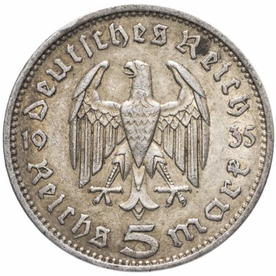 Купить Германия (Третий рейх) 5 рейхсмарок (reichsmark) 1935 F Пауль фон Гинденбург