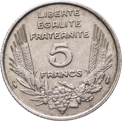 купить Франция 5 франков (francs) 1933 Женское лицо обращено вправо