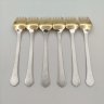 Купить Набор из 6 десертных вилок с геометрическим узором, мельхиор (медь-никель), золочение, Таллинский ювелирный завод «Ювеель» (Juveel), СССР, 1962-1991 гг.