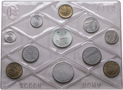 купить Италия, годовой набор монет 1980 + памятные 200 лир 1980 "ФАО - Международный женский год" в запайке, с оригинальным буклетом монетного двора