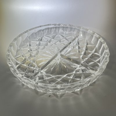 купить Менажница круглой формы с геометрическим декором, стекло, пресс, СССР, 1970-1990 гг.