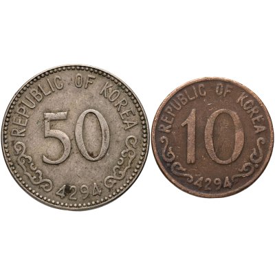 купить Южная Корея набор 10 и 50 хванов 1959-1961 (2 штуки)