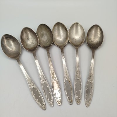 купить Набор из 6-ти столовых ложек "Пламя", мНЦ (медь-никель-цинк), Кольчугинский завод цветных металлов, СССР, 1970-1990 гг.