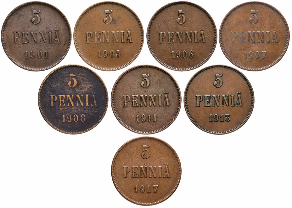купить Набор из 8 монет 1901-1917, монеты для Финляндии