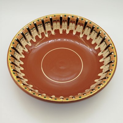 купить Салатник с абстрактным декором вдоль борта, керамика, цветные поливы, Болгария, 1960-1980 гг.