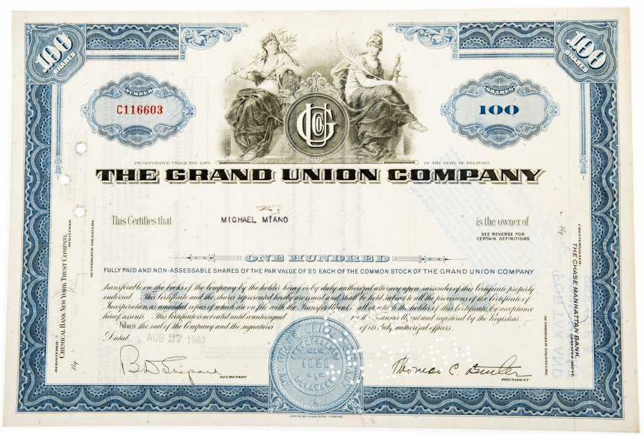 купить Акция США THE GRAND UNION COMPANY 1955-1965 гг.