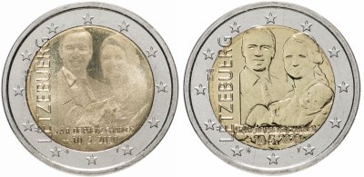 купить Люксембург набор из 2-х монет номиналом 2 евро (euro) 2020 "Рождение наследного Великого Герцога Чарльза" (рельеф и фото)