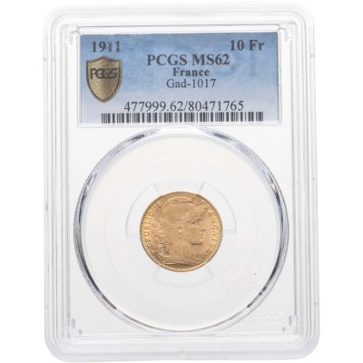 купить Франция 10 франков (francs) 1911 в слабе PCGS MS62