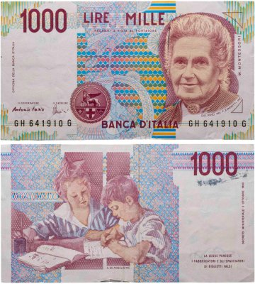 купить Италия 1000 лир 1990 "Мария Монтессори. Школа Монтессори"