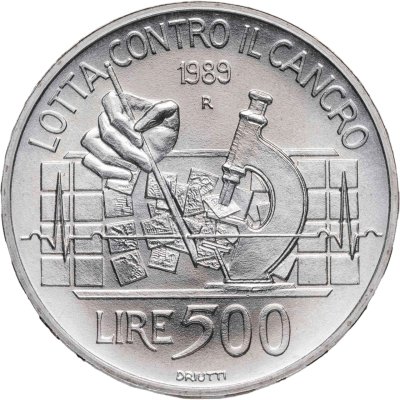 купить Италия 500 лир 1989 Борьба против рака