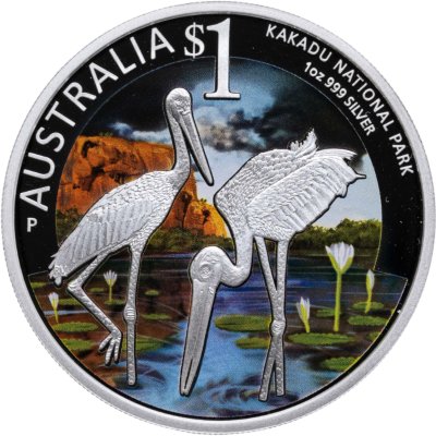 купить Австралия 1 доллар 2013 "Национальный парк Какаду - Азиатский ябиру черношейный аист", в футляре с сертификатом