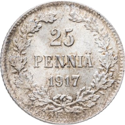 купить 25 пенни (pennia) 1917 S гербовый орёл без корон, Российская Финляндия