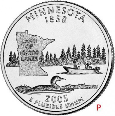 Купить США 25 центов (квотер) 2005 P — штат Миннесота