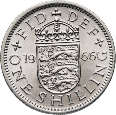 купить Великобритания 1 шиллинг (shilling) 1966 "Английский герб - 3 льва внутри коронованного щита"