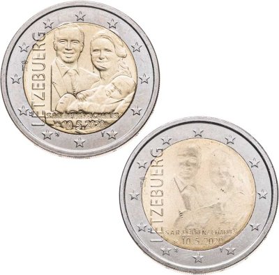купить Люксембург, комплект из 2-х монет 2 евро (euro) 2020 Рождение наследного Великого Герцога Чарльза (рельеф и контррельеф)