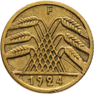 купить Германия 5 рентных пфеннигов (rentenpfennig) 1924 F знак монетного двора "F" — Штутгарт