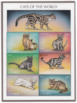 купить Гамбия набор из 6 марок 1997 серии "Кошки мира. Породы кошек", 5 даласи, малый лист