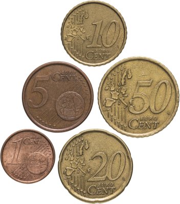 купить Испания набор из 5 монет 1, 5, 10, 20, 50 центов 1999-2012