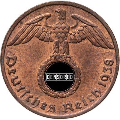купить Германия, Третий рейх 1 рейхспфенниг (reichspfennig) 1938, знак монетного двора: "E" - Мульденхюттен