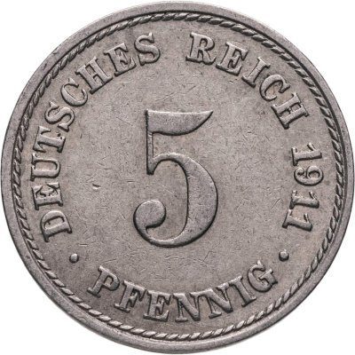 купить Германия 5 пфеннигов (pfennig) 1911, знак монетного двора: "A" - Берлин