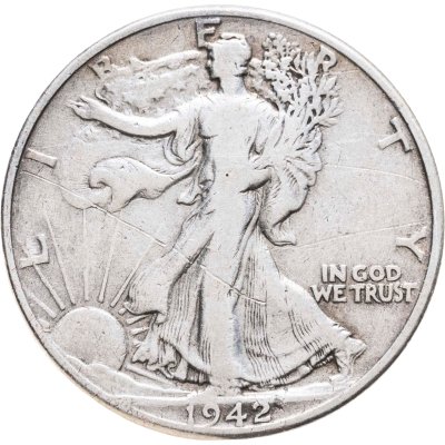 купить США 50 центов (1/2 доллара, half dollar) 1942 Walking Liberty Half Dollar Без отметки монетного двора