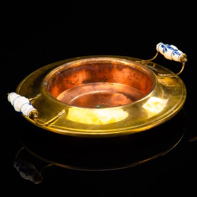 купить Таз для умывания с двумя керамическими ручками, латунь, медь, керамика, Европа, 1940-1960 гг.