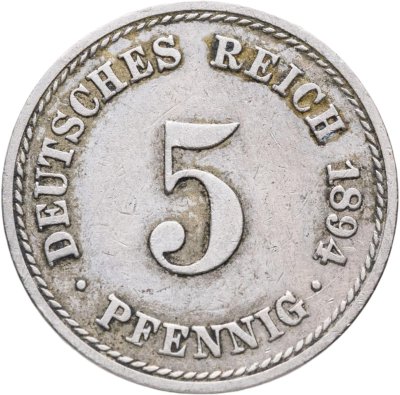 купить Германия 5 пфеннигов (pfennig) 1894 A знак монетного двора: "A" - Берлин