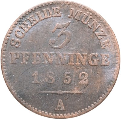 купить Германия, Пруссия 3 пфеннига 1852