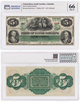 купить США 5 долларов 1872 Южная Каролина в слабе PG 66 UNC
