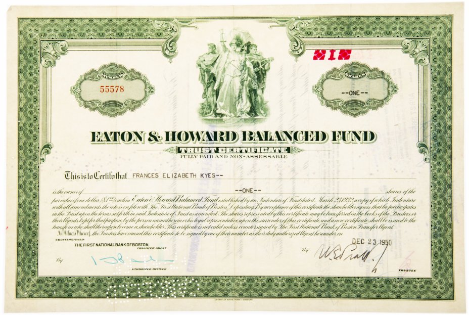 купить Акция США EATON & HOWARD BALANCED FUND 1950- 1960  гг.