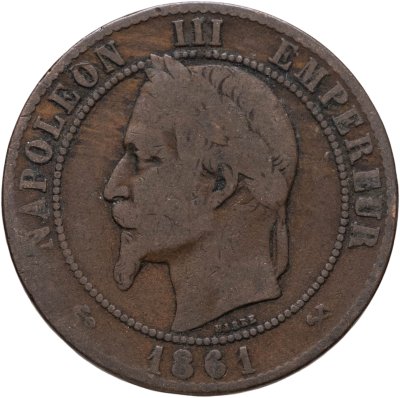 купить Франция 10 сантимов (centimes) 1861 K знак монетного двора: "K" - Бордо