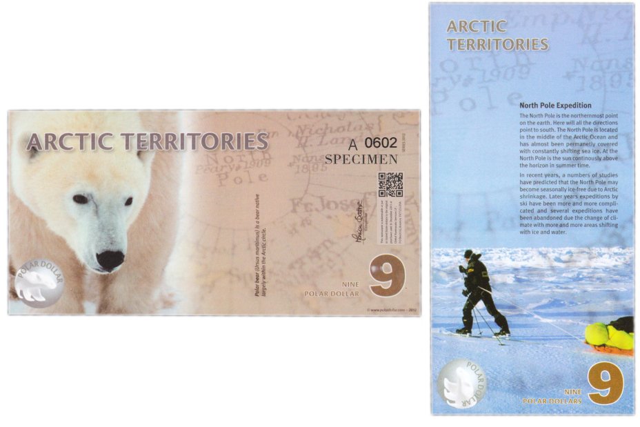 купить Сувенирная банкнота Арктические территории 9 долларов 2012 (серия А)