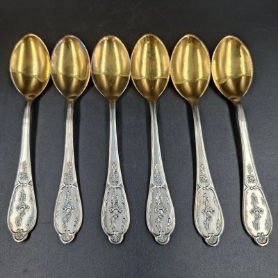 купить Набор из шести чайных ложек с растительным декором, мНЦ (медь-никель-цинк), золочение, Мстерская художественная фабрика «Ювелир», СССР, 1980 г.