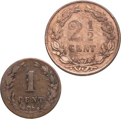 купить Нидерланды набор 1 и 2,5 цента 1881 (2 штуки)
