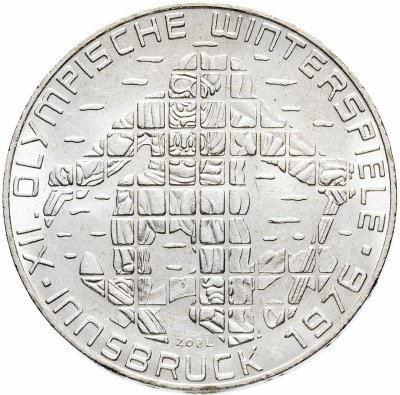 Купить Австрия 100 шиллингов (shillings) 1975 "XII зимние Олимпийские Игры, Инсбрук 1976 - Лыжник" (знак монетного двора: "Щит" - Вена)
