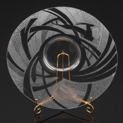 купить Блюдо для фруктов в стиле ар-деко, украшенное изображением бегущей косули, стекло, травление, Западная Европа, 1920-1930 гг.