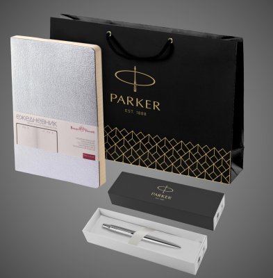 Купить Подарочный набор: Шариковая ручка Parker Jotter Essential, St. Steel СT и Ежедневник недатированный серебристый, Металлы: нержавеющая сталь, хром, 2026 г.