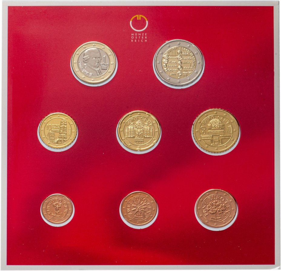 купить Австрия 2005 официальный годовой набор евро из 8 монет в буклете