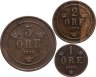Купить Швеция набор из 3 монет 1, 2 и 5 эре (ore) 1877-1905