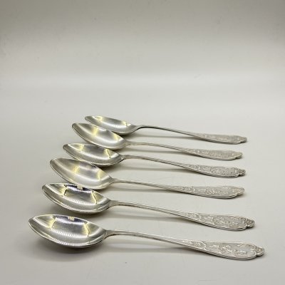 купить Набор из шести десертных ложек с растительным декором, мельхиор (медь-никель), Мстерская художественная фабрика «Ювелир», СССР, 1978 г.