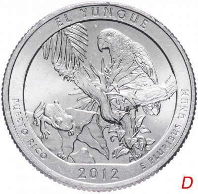 купить США 1/4 доллара (25 центов, квотер) 2012 D — "Национальный лес Эль-Юнке" (11-й парк), знак монетного двора: "D" - Денвер