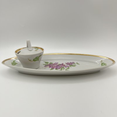 купить Набор для сервировки "Сирень" (селедочница и горчичница), фарфор, деколь, золочение, Дулевский фарфоровый завод (Дулёво), СССР, 1968-1991 гг.