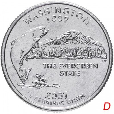 купить США 1/4 доллара (квотер, 25 центов) 2007 D "Штат Вашингтон"