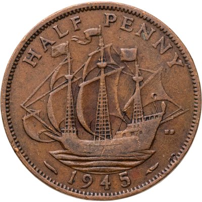купить Великобритания 1/2 пенни (penny) 1945