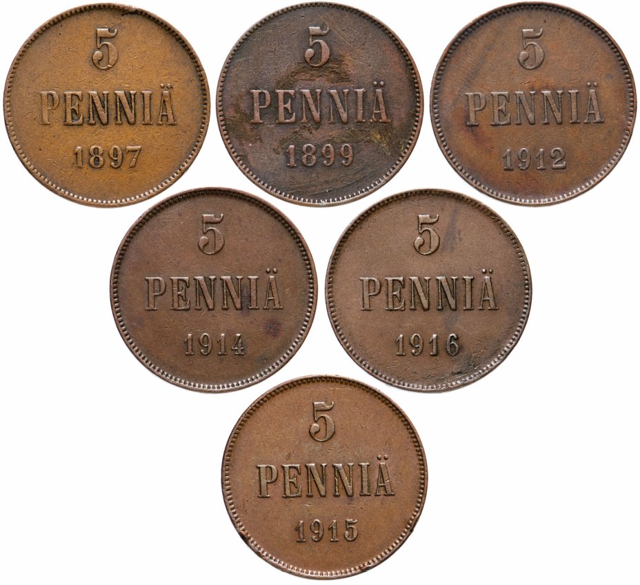купить Набор из 6 монет 1897-1916, монеты для Финляндии