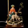 Купить Лампа настольная, украшенная статуэткой пастушки, фарфор, дерево, металл, ткань, полимерный материал, Capodimonte (Каподимонте), Италия, 1990-2000 гг.