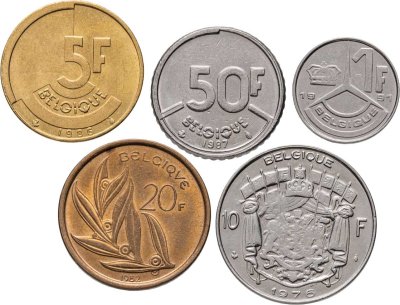 купить Бельгия, набор из 5 монет 1976-1991, Король Бодуэн I (тип написания - французский)