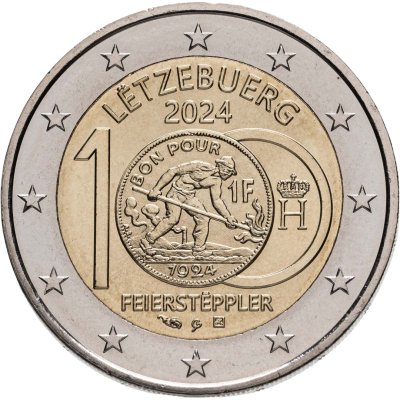 купить Люксембург 2 евро (euro) 2024 "100-летие введения в обращение монет франка с изображением Фейерштепплера"